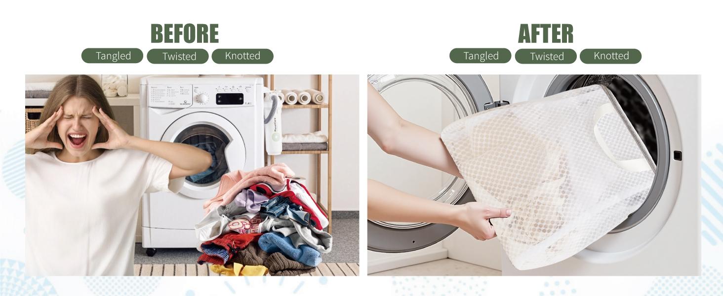 4Pcs 3D Mesh Laundry Bags with Hanging Handles (S/M/L/XL) - Durable Zippered Wash Bags for Delicates, Shoes & Bulk Clothes - Space-Saving Foldable Design