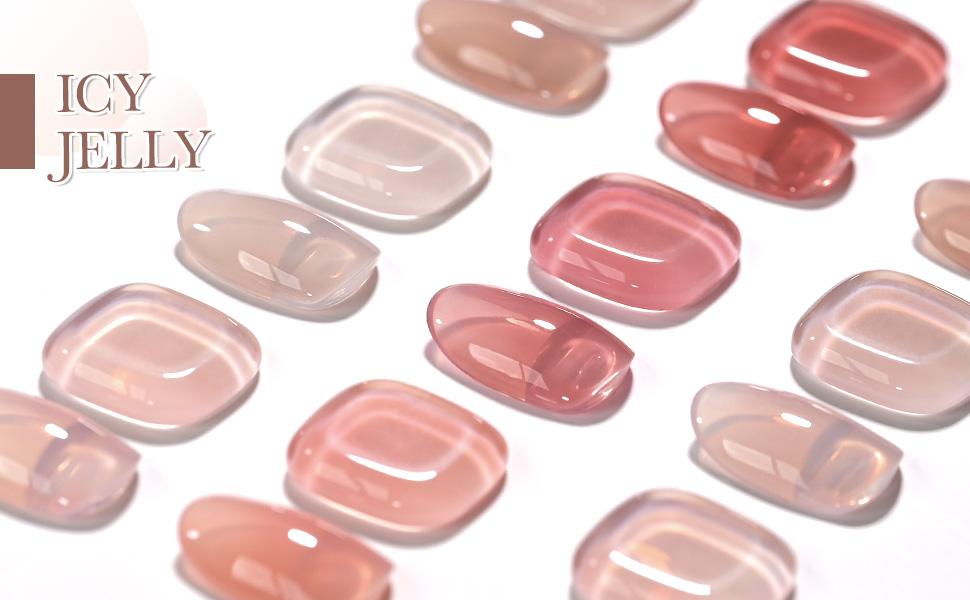 GAOY Jelly Nude Gel Nail Polish Set, 6 Transparent Colors Sheer Soak Off UV Light Cure Gel Polish Kit for Salon and Nail Art DIY at Home