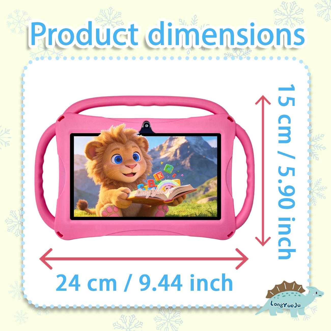 [GiftedInLove] Kids Learning Tablet 7 inch Android 12 Dual Cameras WiFi  Battery Protective Silicone Case Educational Apps Toddler Gifts Stress Relief Case Pink Blue New Year Gift