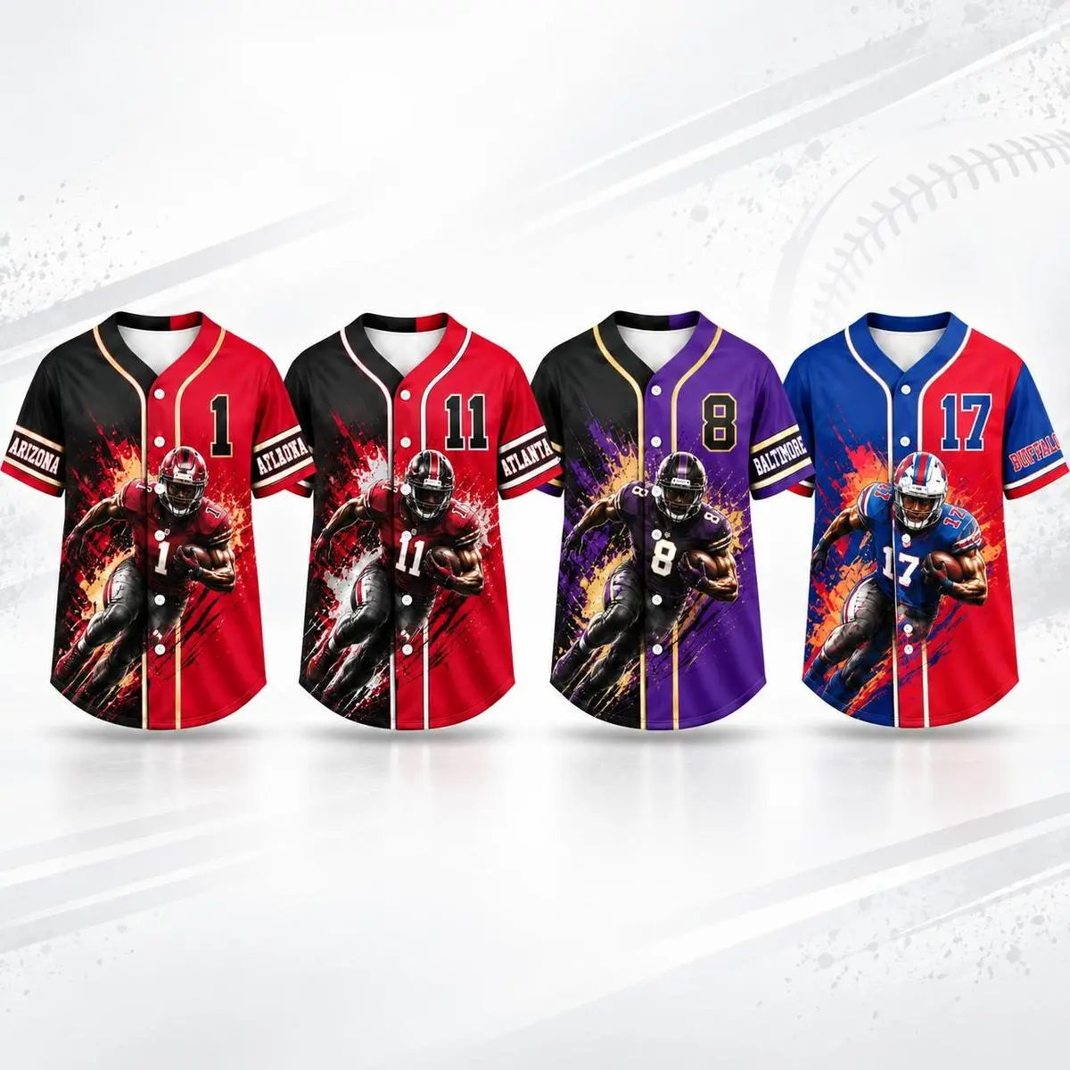 Unisex Polyester Football Graphic Button-Up Jersey - Split-Color Short-Sleeve Sports Shirt, Multi-Size Game Day Outfits, Stadium Tailgate Streetwear Top