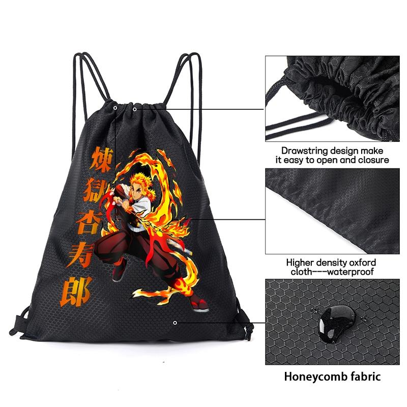 Flaming Sword Anime Character Print Drawstring Backpack for Casual Use School Sports Gym Bag Lightweight Durable for Teens and Young Adults Perfect Birthday Christmas Halloween Gift for Animation and Manga Enthusiasts