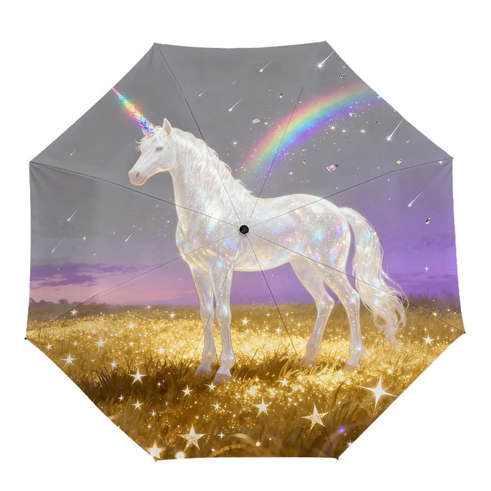 Unicorn Automatic Umbrella with Glowing Pattern, Durable Foldable Design, Ideal for Commuting & Daily Use, Perfect Gift