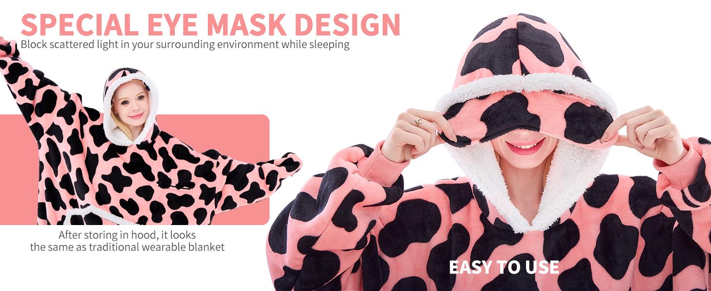 Eyemask Sleeping Oversized Long Wearable Blanket Hoodie for Adult One Size