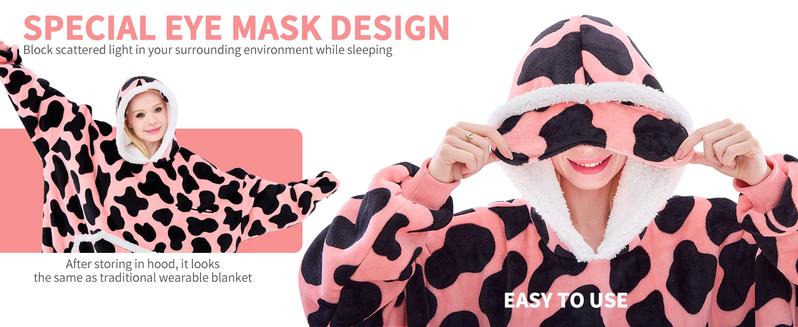 Eyemask Sleeping Oversized Long Wearable Blanket Hoodie for Adult One Size