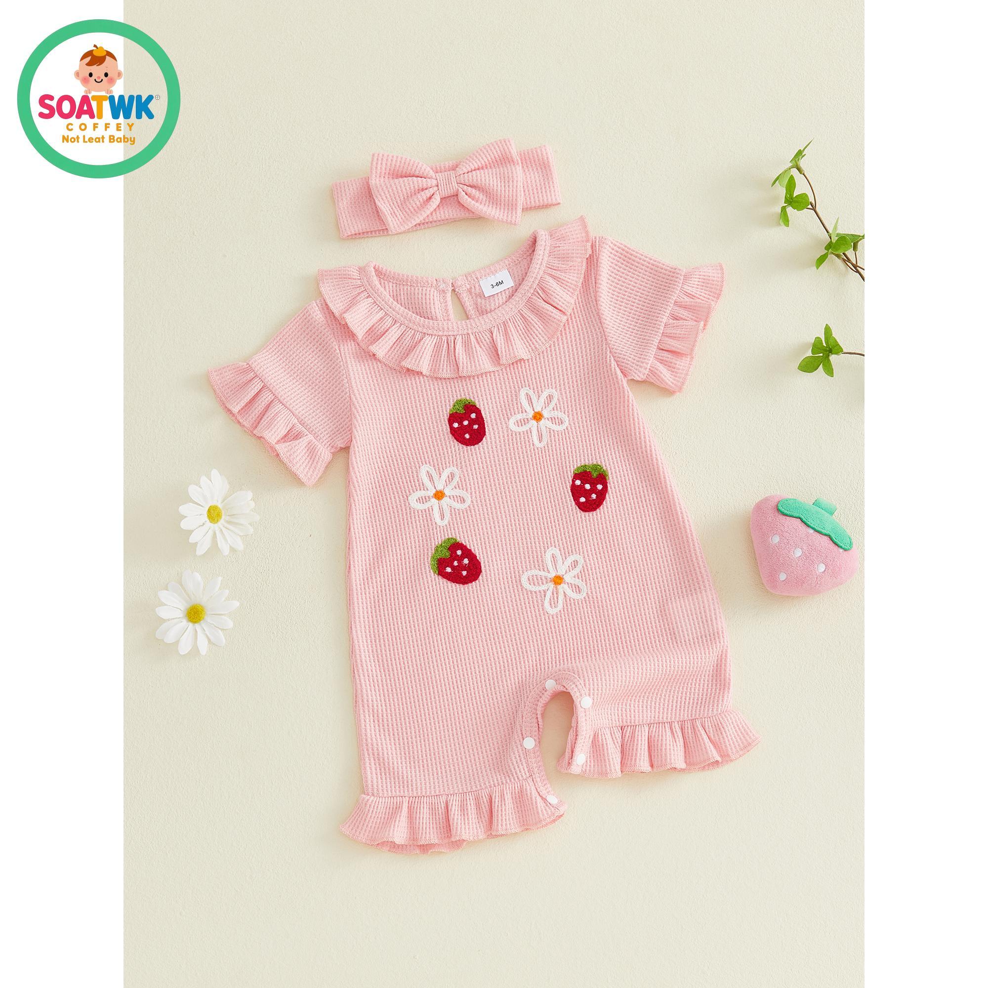 Baby Girl Summer Romper Strawberry Floral Embroidery Ruffles Short Sleeve Jumpsuit with Cute Headband Set Baby Girl Summer Romper Strawberry Floral Embroidery Ruffles Short Sleeve Jumpsuit with Cute Headband Set