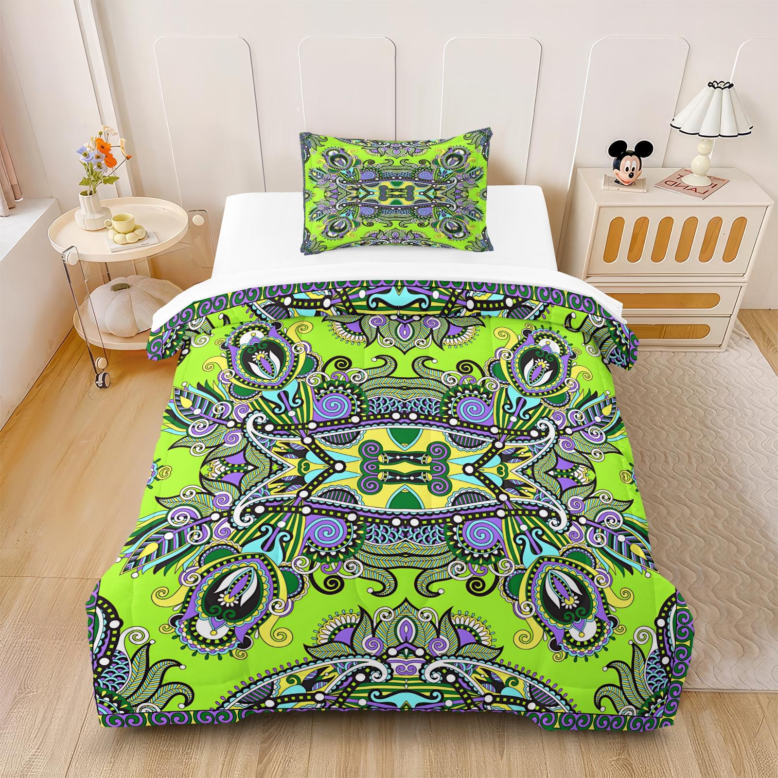 2/3 Pcs Boho Paisley Print Comforter Set, Vintage Ethnic Bedding Set, Soft Warm Lightweight with Vivid Digital Print, Fade Resistant, Ideal for Bedroom Dorm Guest Room Decor, All Season Use