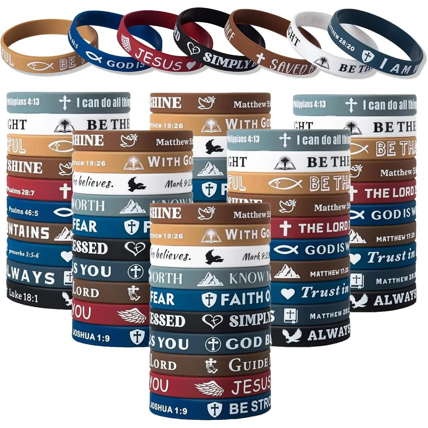 60 count  Verse Bracelets for Women Men Inspirational Christian  Bracelet Bulk   Verses Wristbands Religious Gifts