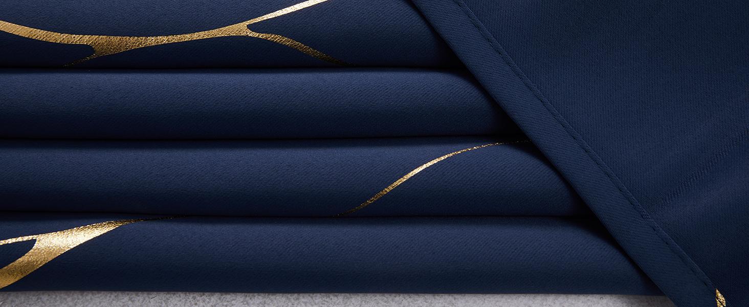 Deconovo Blackout Curtains (2 Panels & Gold Wave Foil Print) - Thermal Insulated,Soundproof Printed Drapes for Living Room, Bedroom, Sliding Glass Door and Office