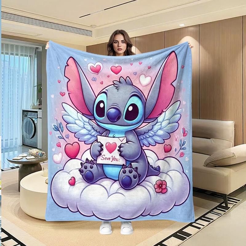 Cute Angel Stitch Cloud Theme Flannel Blanket, Light Blue Bottom, Winged Stitch Hugging Heart Card, I Love You Design, Valentine's Day Gift Cute Angel Stitch Cloud Theme Flannel Blanket, Light Blue Bottom, Winged Stitch Hugging Heart Card, I Love You Design, Valentine's Day Gift