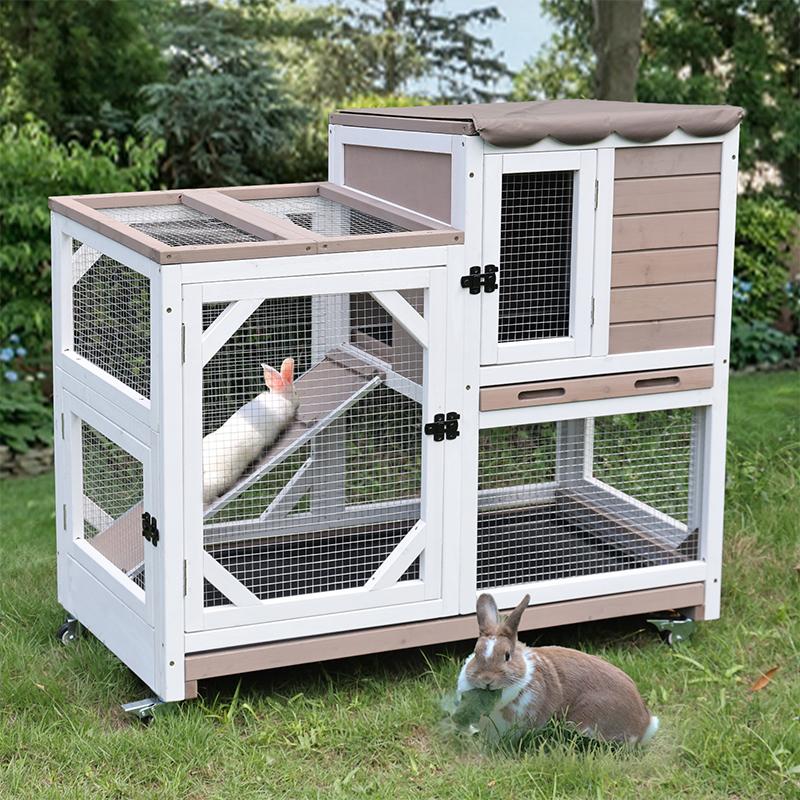 Aivituvin-AIR7013 Premium 2-Story Wooden Rabbit Hutch with Casters Aivituvin-AIR7013 Premium 2-Story Wooden Rabbit Hutch with Casters