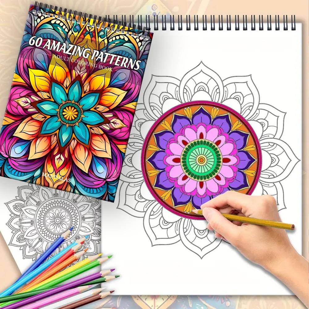 Mandala Coloring Book for Kids, 60 Patterns Stress Relief Creative Doodle Book, Parent-Child Educational Drawing Tool, 1 Volume