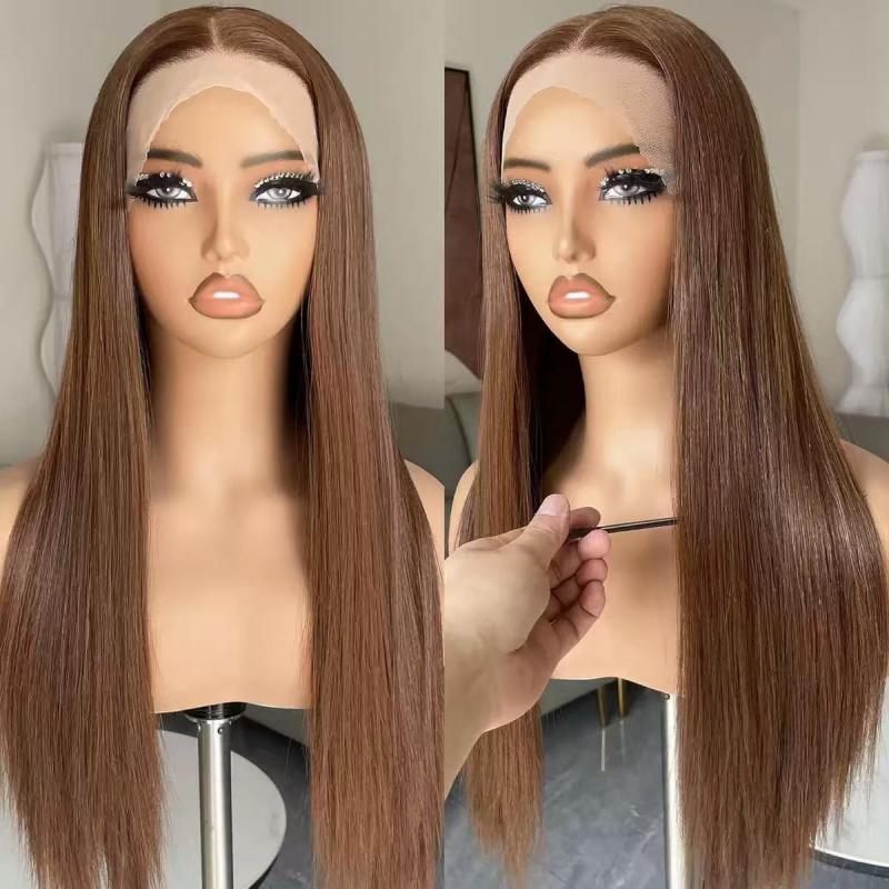 DLB 28-Inch Blonde 13x4 Lace Front Synthetic Wig, Long Straight Full Wig for Black Women, Heat Resistant, Natural Volume, Mocha Water Wave, Daily Use, Synthetic Wigs Glueless Wig