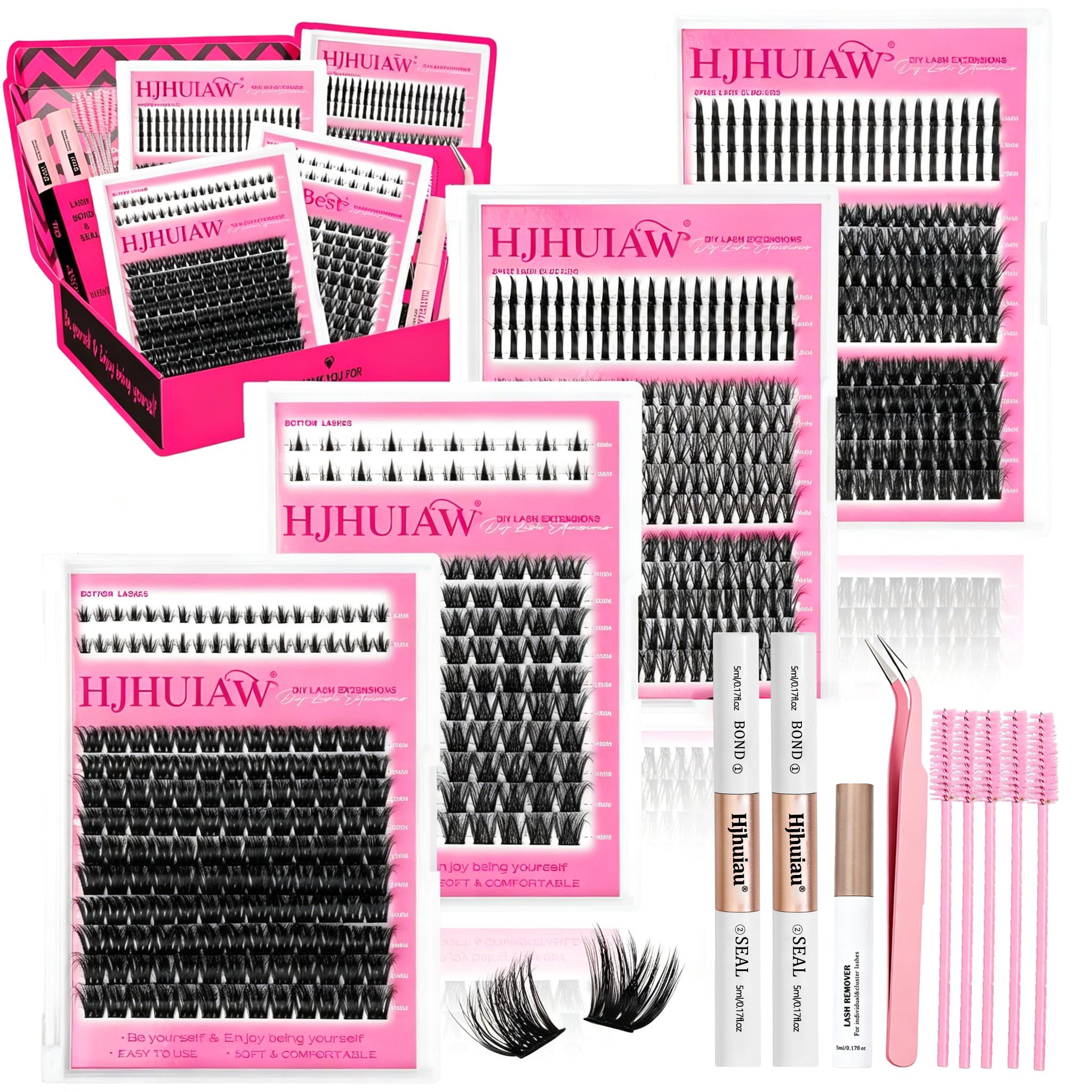 HJHUIAW 4 Styles Lash Clusters Kit 864Pcs Eyelash Clusters Lash Kit Volume Lashes Clusters D Curl DIY Individual False Eyelashes with 2 Bond&Seal Wispy Bulk Cluster Eyelash Extensions Kit De Pestañas