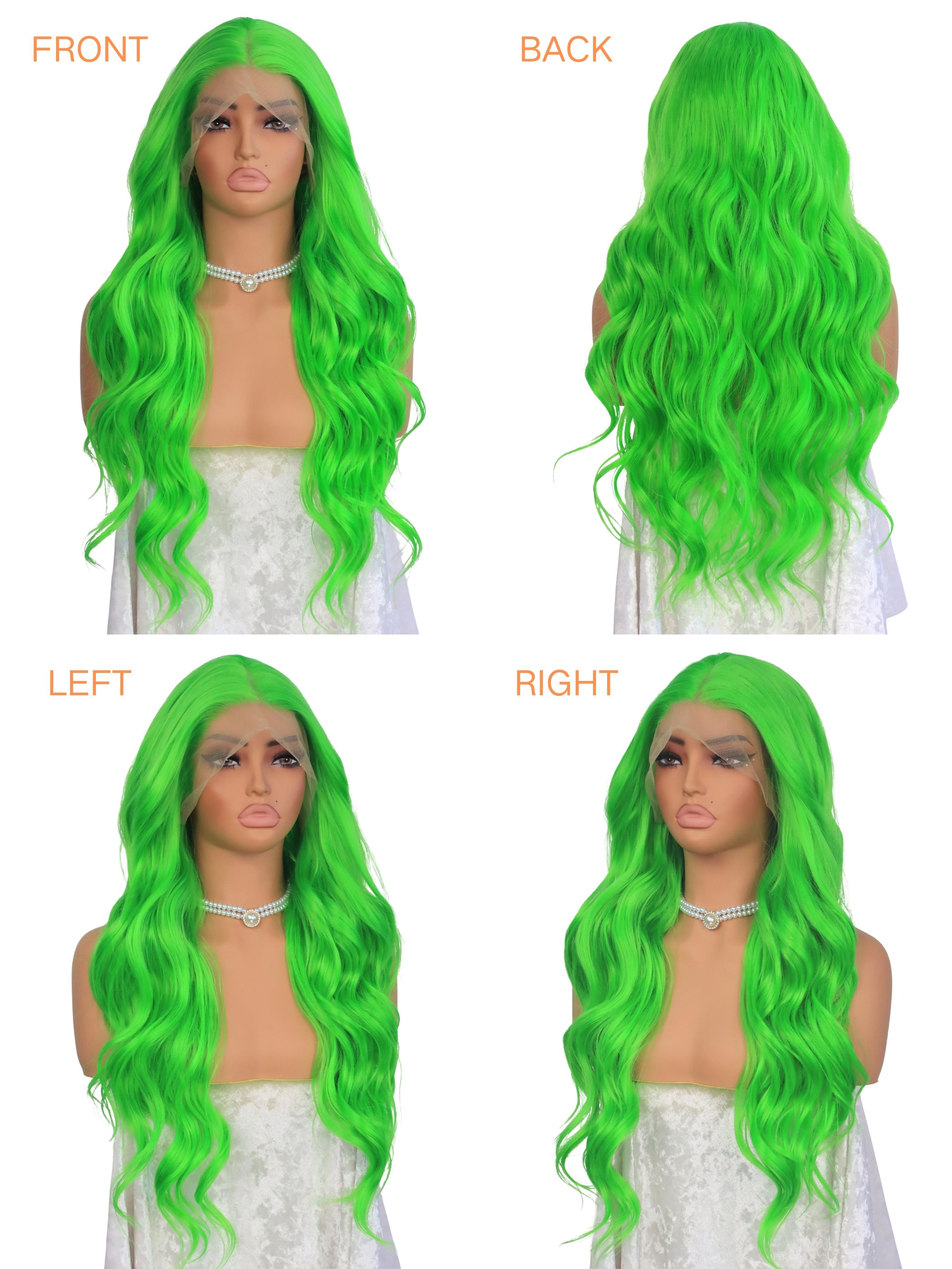 Neon Green Body Wave Wigs 13x4 HD Lace Front Wigs Pre-Plucked Hairline Synthetic Wig Concert Look Body Wave Wig Coachella Festival Look Lace Front Wigs for Women Party Cosplay Stage 28 Inch