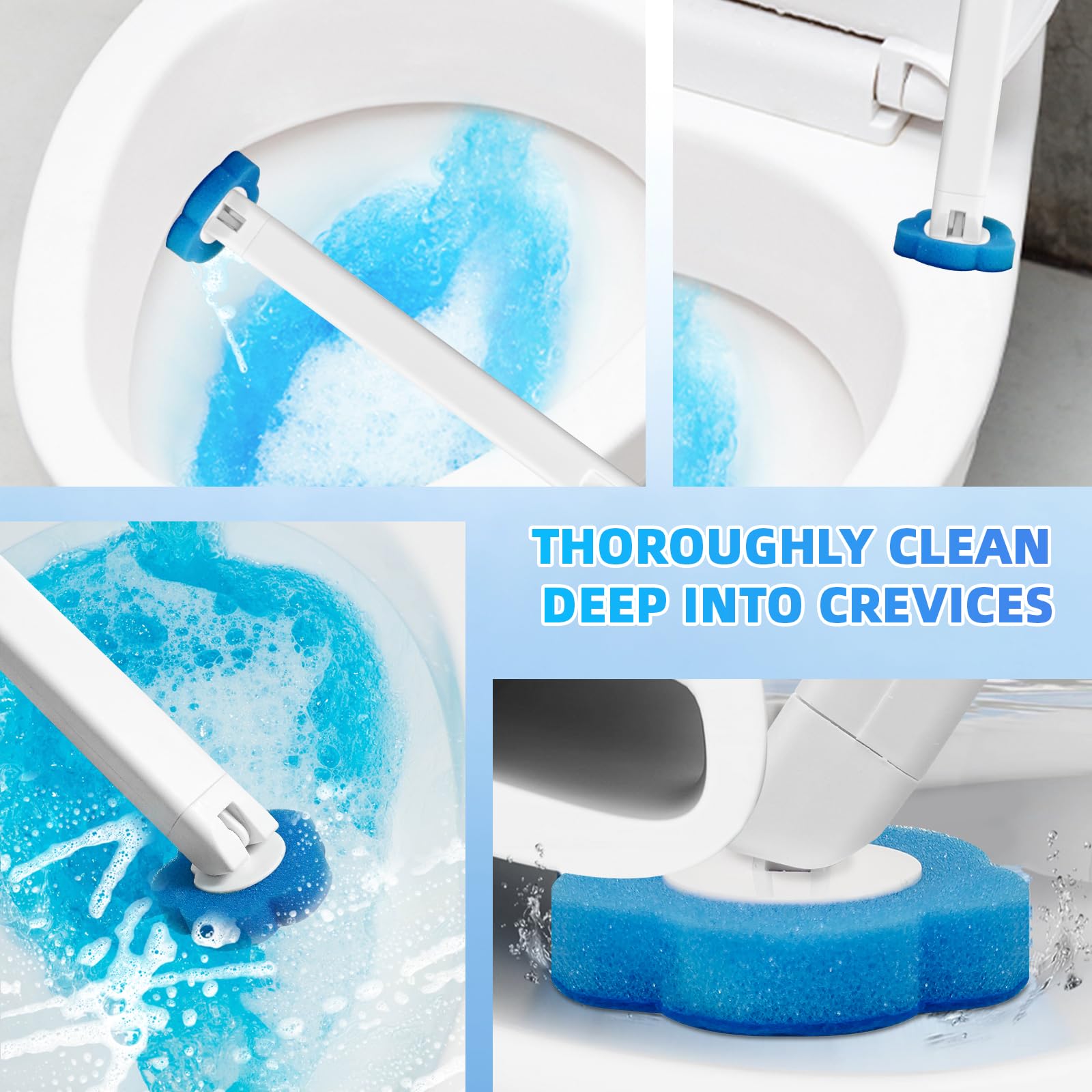 Nifogo Disposable Rotating Long-Handled Toilet Brush Set with Wall-Mount Holder, 24 Refills, Triple-Layer Sponge Cleaner Wand, Fragrance Neutralizer, for Toilet Bowl, Sink, Rotating Long-Handled Toilet Brush & Plungers