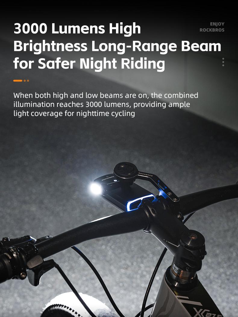 ROCKBROS 3000 Lumens USB-C Bike Light with 10000mAh Battery