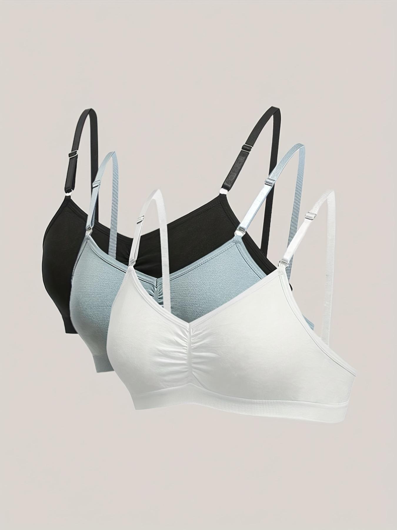 Women's Thin Bralette Set, Small Bust Gathered No Underwire Comfortable Breathable Triangle Cups, Casual Everyday Wear, 3 Pieces