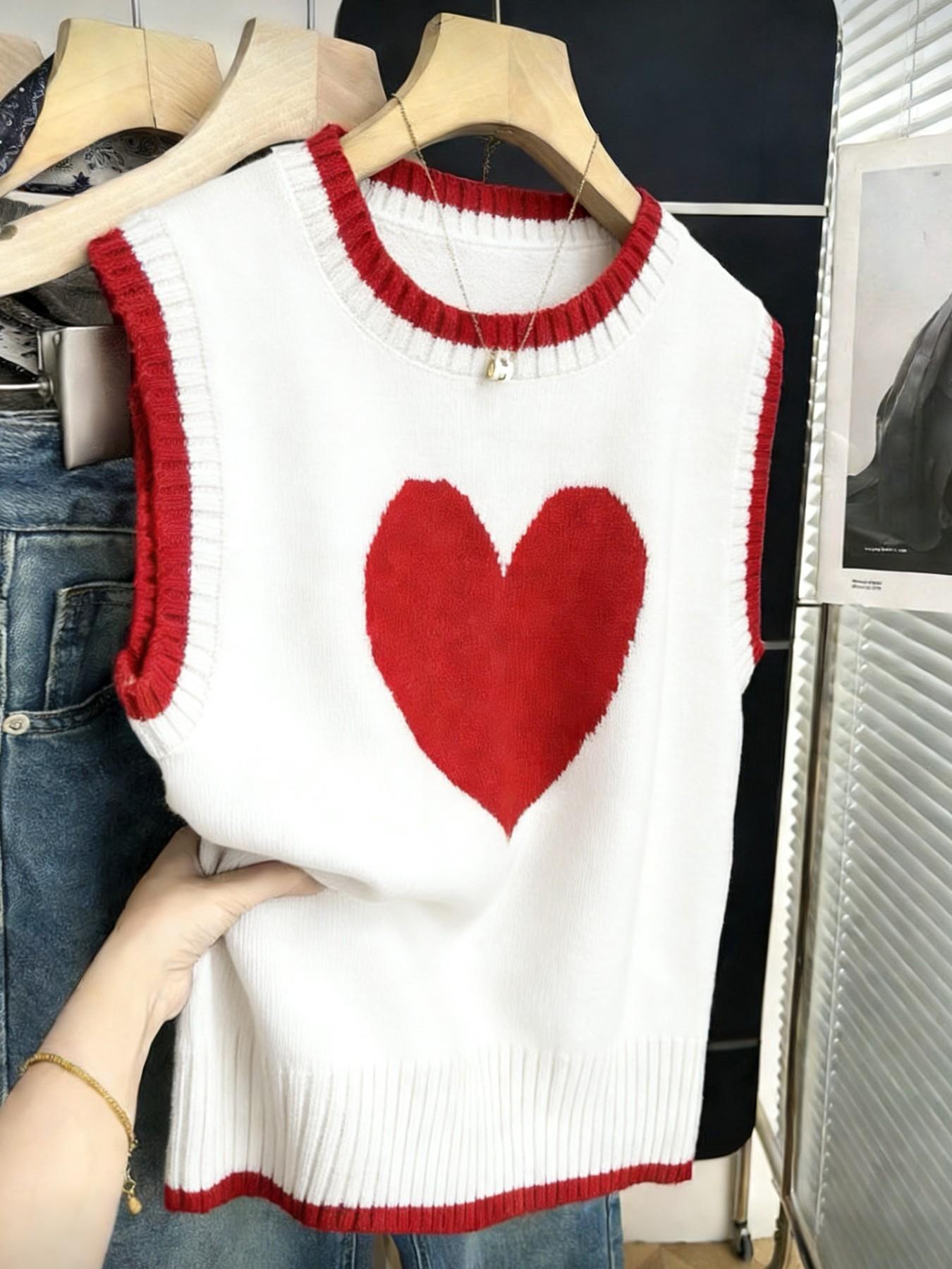 Spring & Fall Colorblock Heart Casual Versatile Vest Pullover, Simple Fashion Leisure Fit, Valentine's Day Sweater Vest