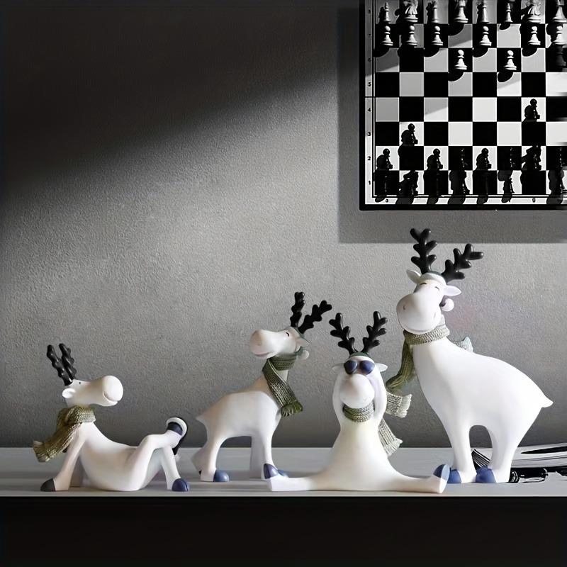 Creative Christmas Reindeer Sculpture Decor, Home Office Deer Statue, Artificial Animal Craft, Festive Holiday Decoration, Resin Ornament