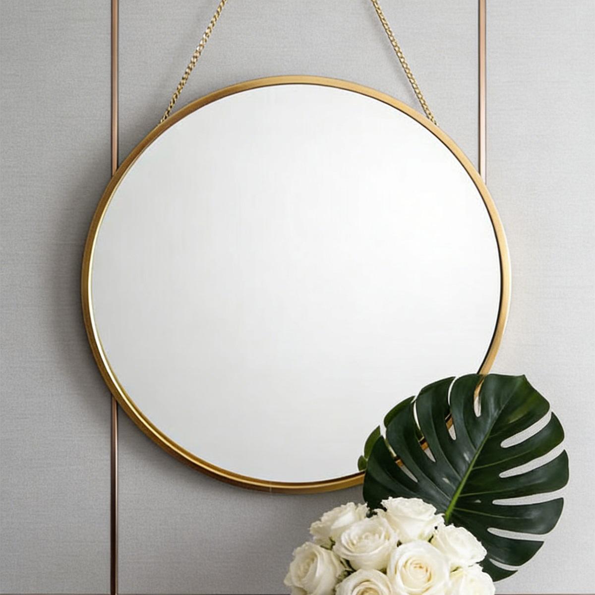 European Style Wall-Mounted Round Decorative Mirror, Resin Material, Bathroom Vanity Decoration, Home Art Accessory, Gift Idea
