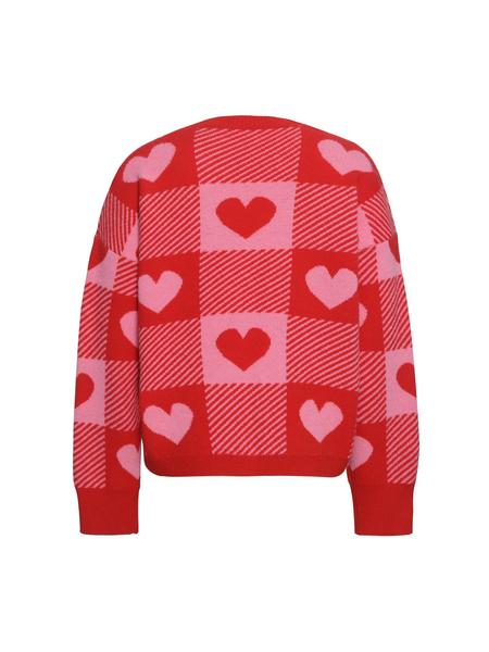Women's Heart Print Round Neck Sweater, Casual Long Sleeve Crew Neck Jumper for Fall & Winter, Fashion Ladies' Knitwear for Daily Wear