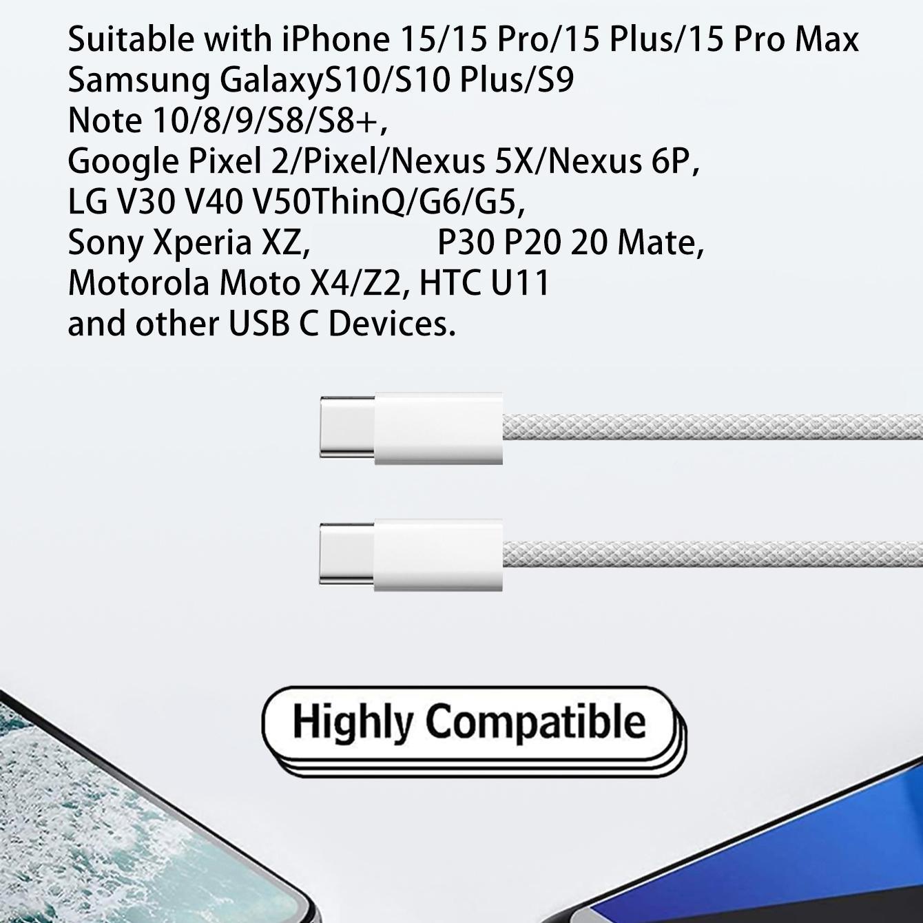 iPhone 17/16/15 Compatible USB-C Fast Charging Cable, 3.3ft Nylon Braided Data Line, Indoor/outdoor/travel Car Charger, Supports 60w~18w