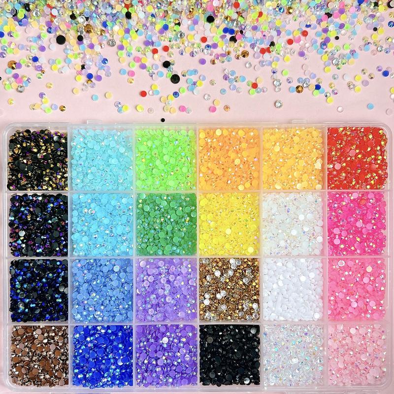 1 Box 24 Colors Semi-circular Rhinestones Bedazzling Kit, 3mm Multi-colors Hot Selling Flatback Resin Diamond Nail Gems DIY Phone Case Headphone Pen Nail materials Rhinestone Decorations