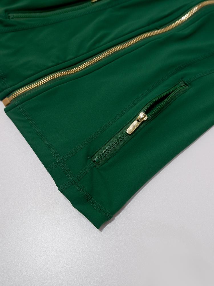 Yoga jacket for women, spring stand up collar, gold zipper, slim fit, casual long sleeved outdoor fitness suit top