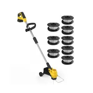 Garvee 12-Inch 20V Battery Powered Weed Eater with Support Wheels - Garvee Cordless Grass String Trimmer & Lawn Edger Combo - Includes 2 x 2.0Ah Batteries, Quick Charger & 8 Replaceable Spools