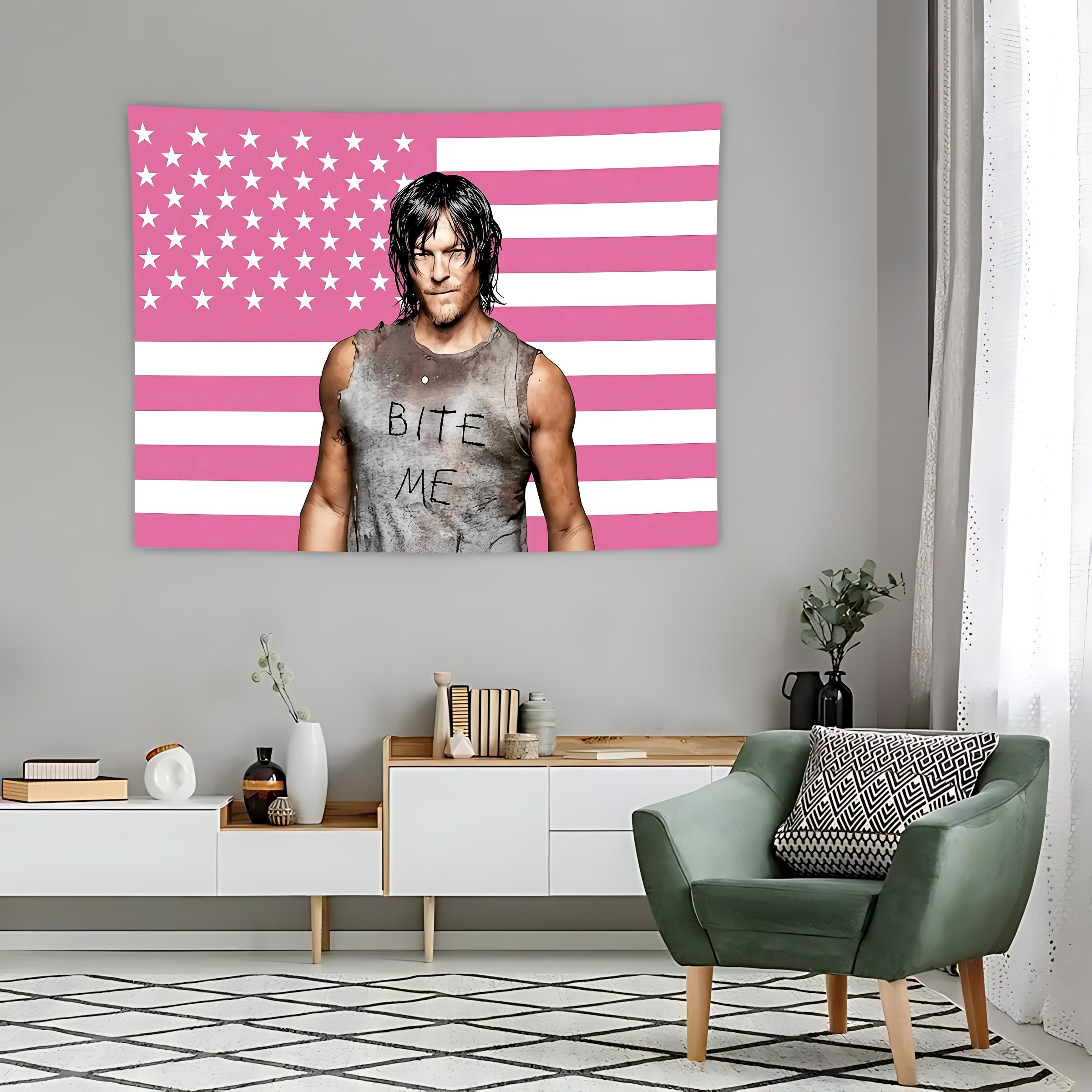 Daryl Dixon 'bite Me' American Flag Tapestry, the Walking Dead Themed Wall Hanging, Bedroom & Man Cave Decor, Zombie Show Backdrop