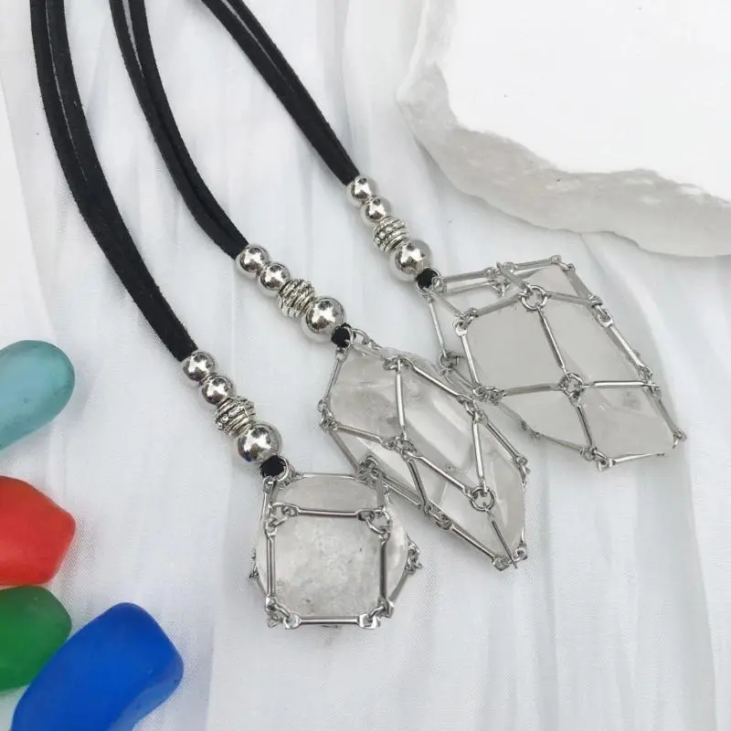 Vintage Crystal Cage Necklace Adjustable Chain Mesh Pendant Necklaces Empty Stone Holder Necklace Jewelry Accessories