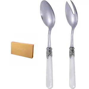 2-piece Salad Servers Stainless Steel Salad Serving Set Salad Fork and Spoon (White)
