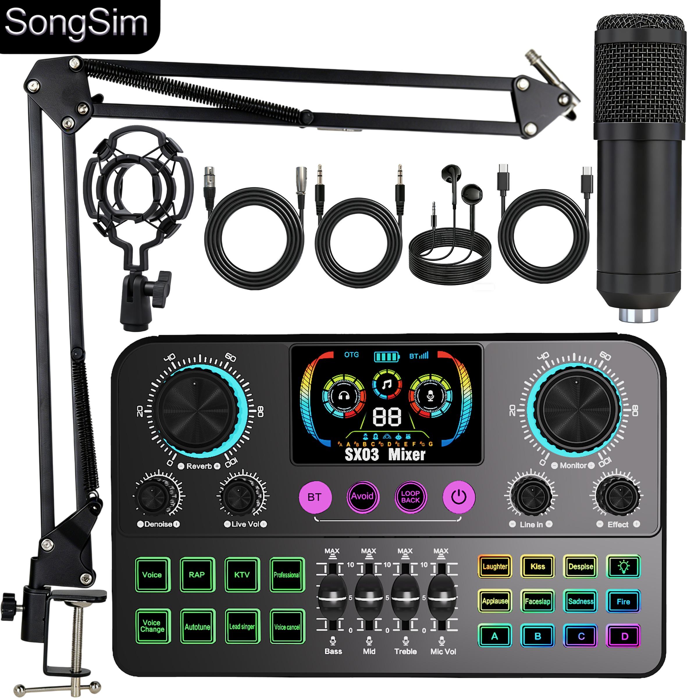 Professional Podcast Voice Changer Kit, Includes Microphone and Stand, 3 Channel Audio Input, OTG/USB Output, Suitable for Voicing, Speaking, Singing