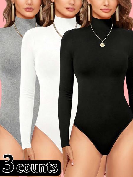 1/3 Counts Women's Plain Turtle Neck Long Sleeve Jumpsuit,Butt Lifting and Tummy Control Bodysuit Jumpsuit,Stylish Thermal Loungewear,Basic Tops,Slim Fit Cute Teen Girls Fall Winter Y2k Clothes 2025,Womenswear，Suitable For Daily Wear，Fashion Outing