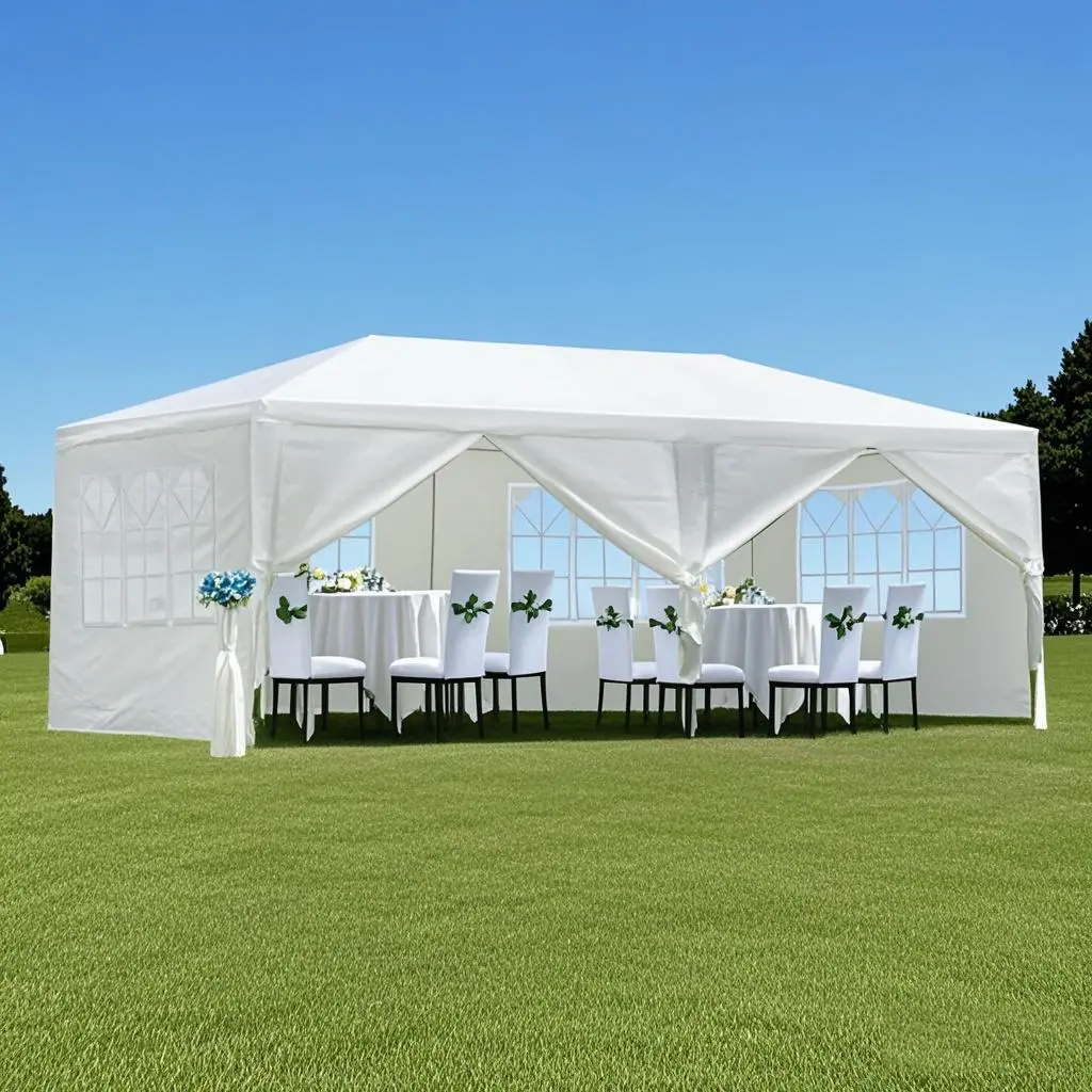 10x20 ft Outdoor Gazebo Canopy Tent with 6 Removable Sidewalls, White PE Fabric and Metal Frame for Parties and Weddings