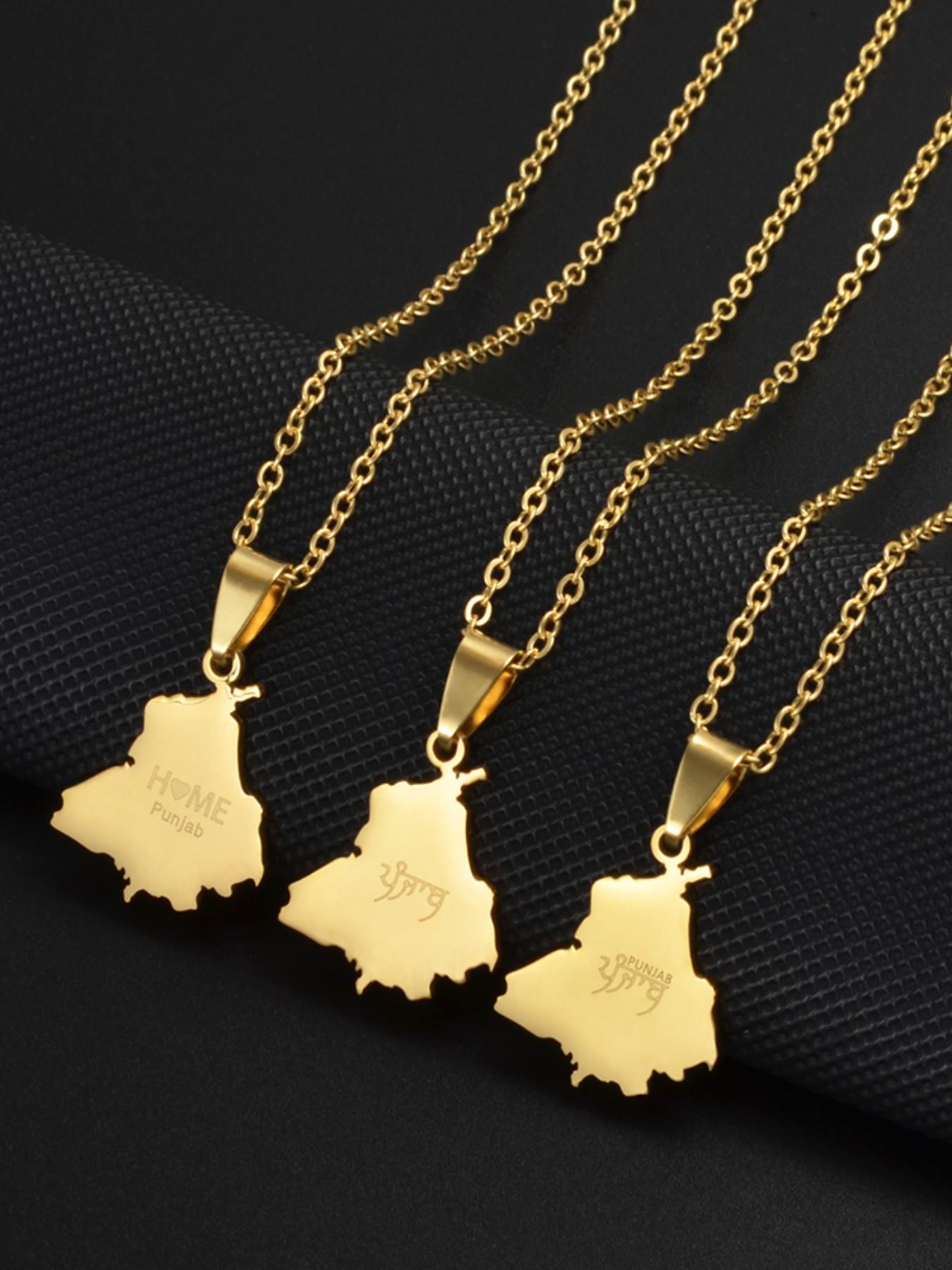 1Piece India Punjab Map Ethnic Pendant Necklaces Stainless Steel Jewelry Women