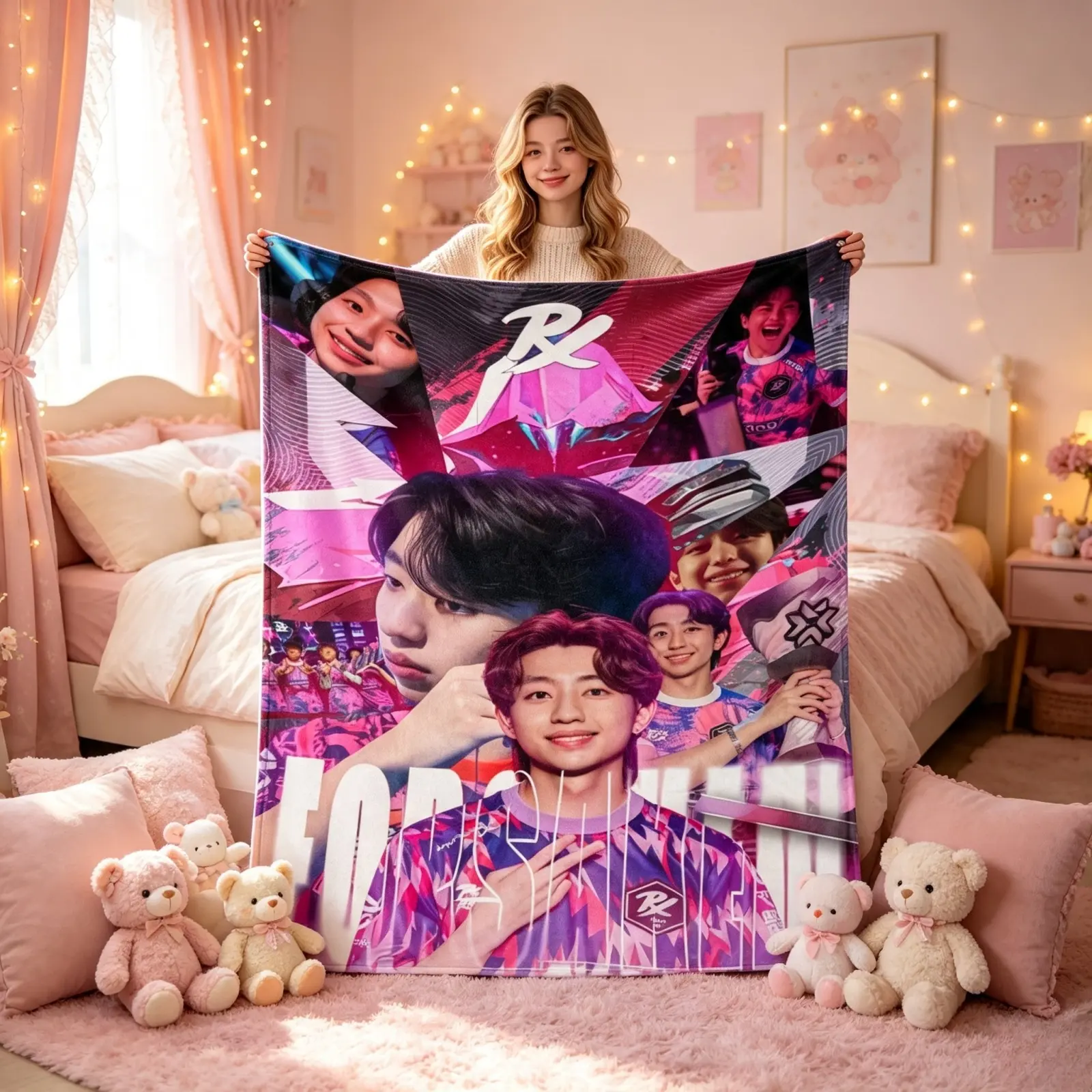 Valorant Esports Photo Collage Flannel Throw Blanket, Trendy Gamer Portrait Print Gaming Blanket, Soft Warm Fan Decor Blanket for Bedroom Gaming Room, Unique Birthday Christmas Holiday Gift For Valorant Gaming Fans TikTok Viral Amazon Must Have