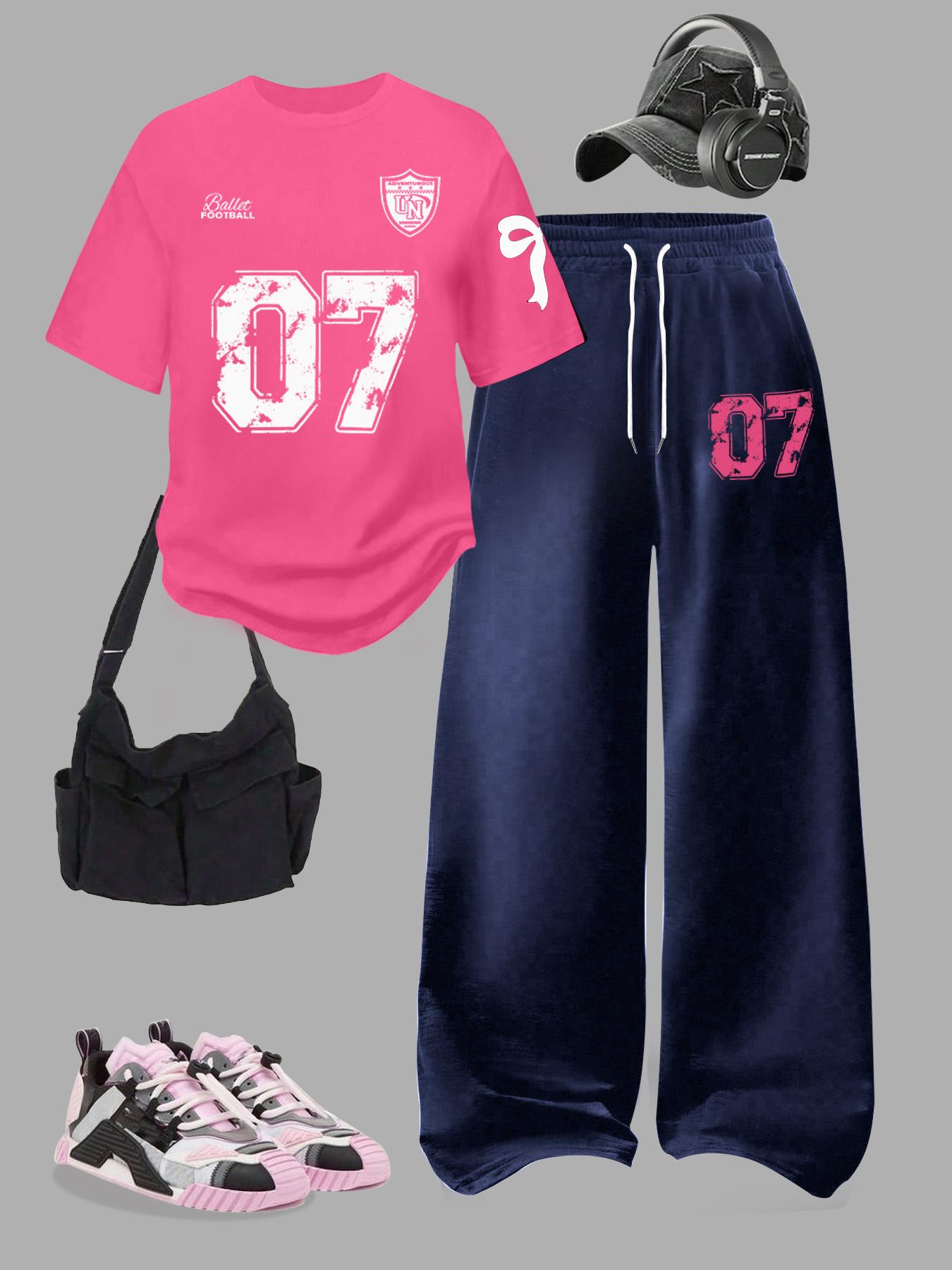 Women's Two-Piece Set, Digital Pattern Round Neck Short Sleeve Top & Loose Casual Pants, Summer Fashion for Vacation Travel, Outfit Women's Two-Piece Set, Digital Pattern Round Neck Short Sleeve Top & Loose Casual Pants, Summer Fashion for Vacation Travel, Outfit