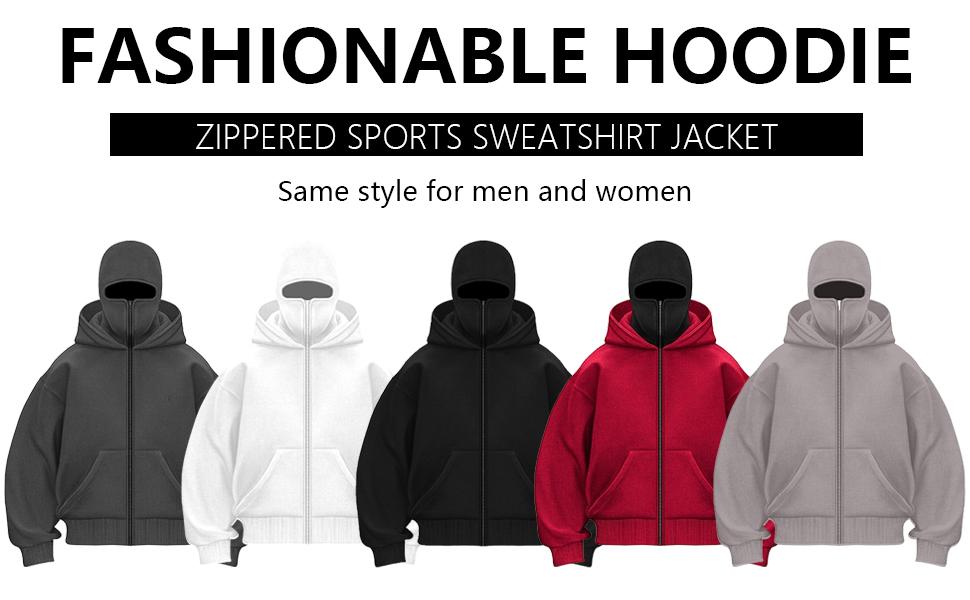 Men's Balaclava Hoodie Jacket Zip Up Fashion Double Layer Hip Hop Outerwear Y2K Clothing for Men and Women 100% Polyester Fiber Long Sleeve Medium Length Casual Daily Wear