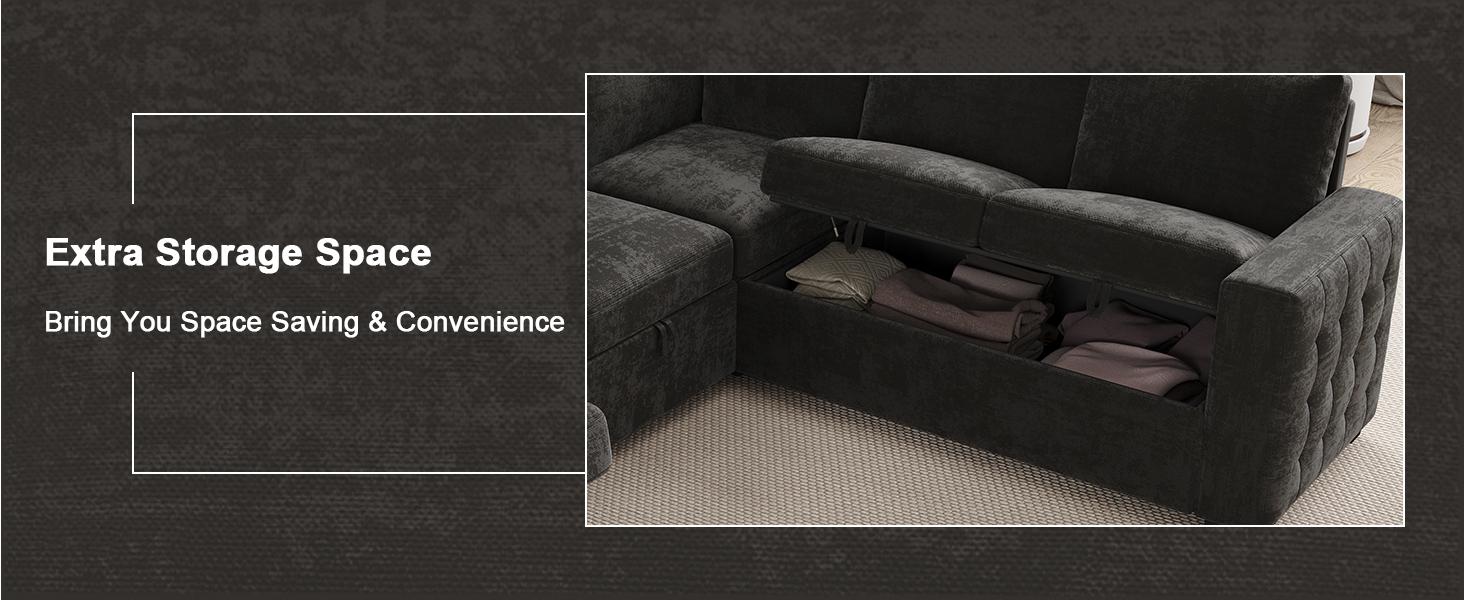 【4-5 Packages】86 Inch Sectional Sleeper Sofa, 5-7 Seat L Shaped Sleeper Sectional Couch with Pull Out Bed, Convertible Sofa Bed with Storage for Living Room, Apartment, Modular Cloud Couches