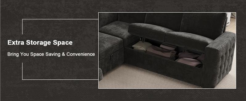 【4-5 Packages】86 Inch Sectional Sleeper Sofa, 5-7 Seat L Shaped Sleeper Sectional Couch with Pull Out Bed, Convertible Sofa Bed with Storage for Living Room, Apartment, Modular Cloud Couches