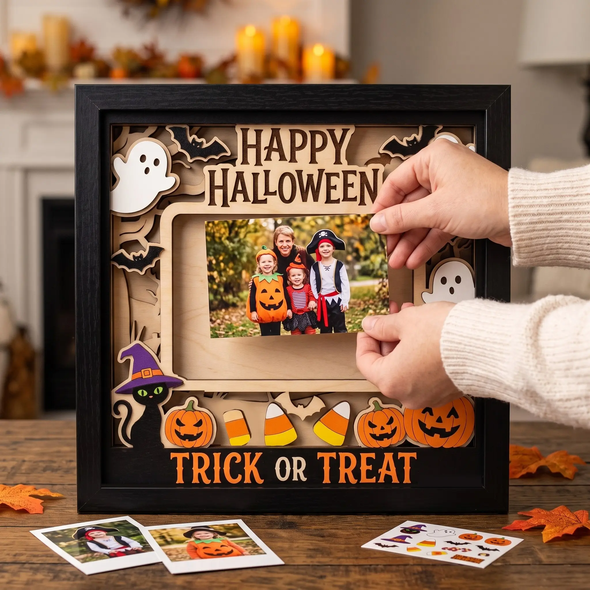 DIY Halloween Theme Wooden Pull-Out 3D Frame, Three Color Options, Home Desktop Decor, Festival DIY Memorial Gift, Perfect Halloween Present