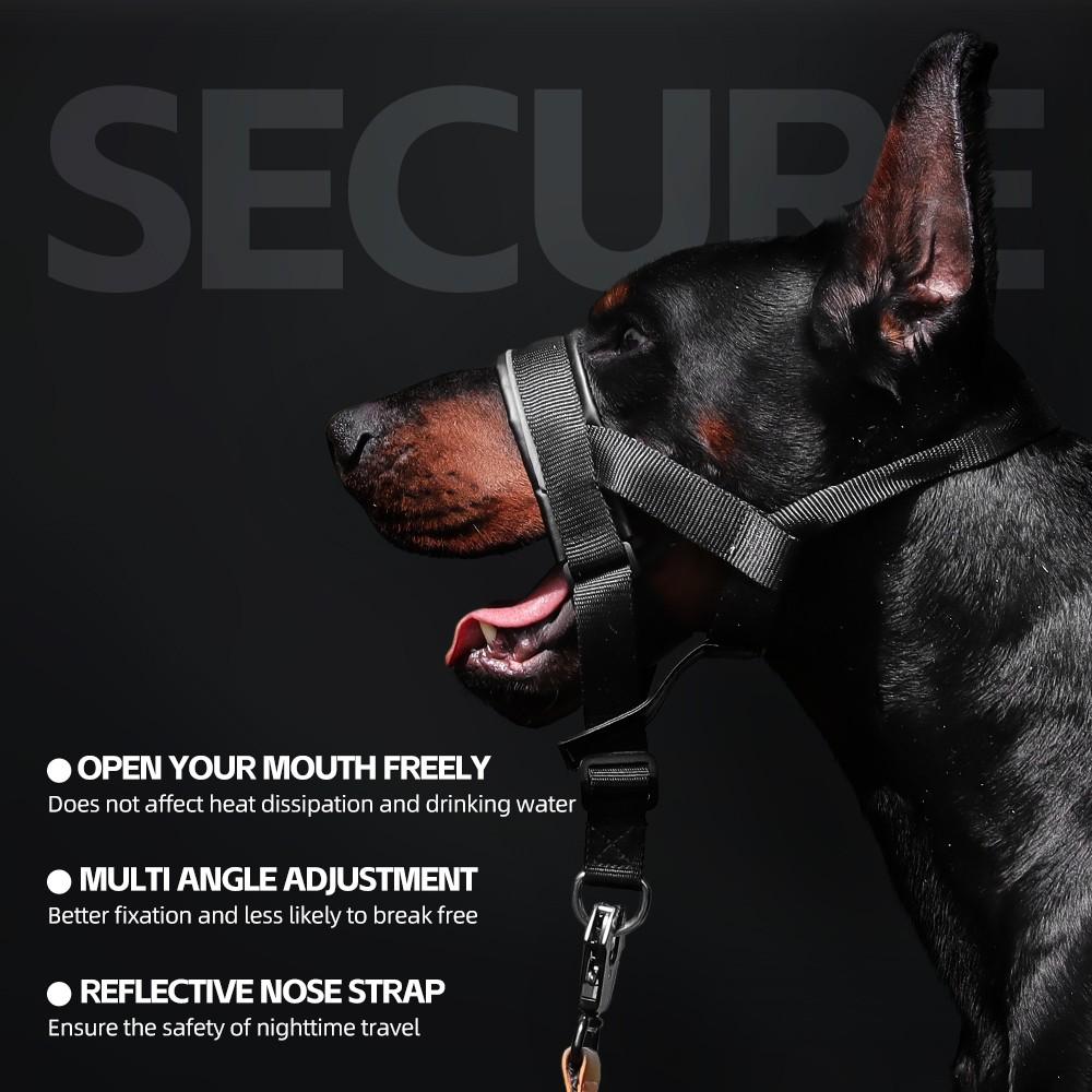 Adjustable Leather Dog Muzzle, Anti-Bite and Bark Control, Harness-Attached, Medium to Large Dogs, Durable Pet Accessory