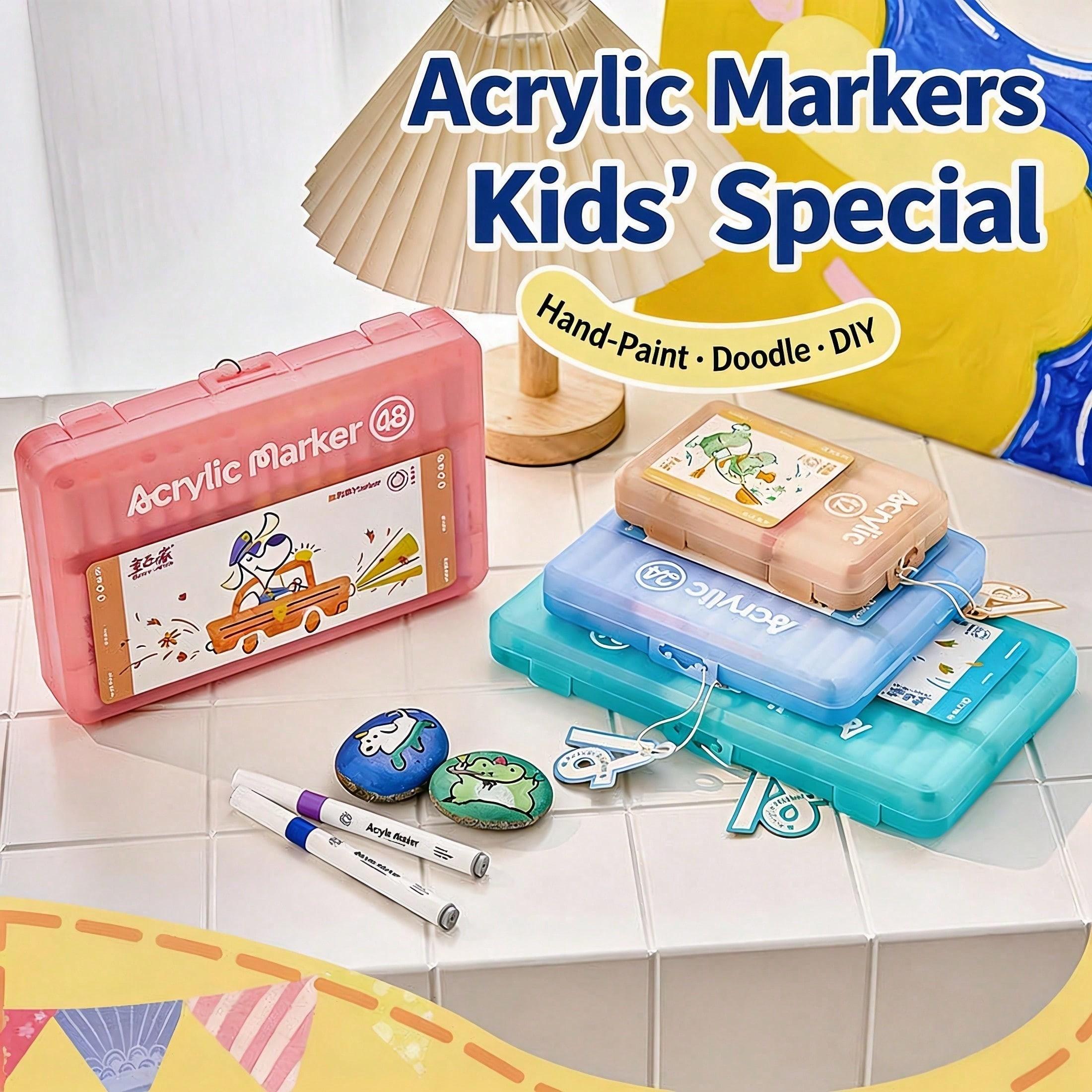 Set Includes 48/36/24/12 Color Acrylic Markers, Soft Tips, Suitable for DIY, Layering, Transparent Printing, Washable, High Coverage, Ideal for Students