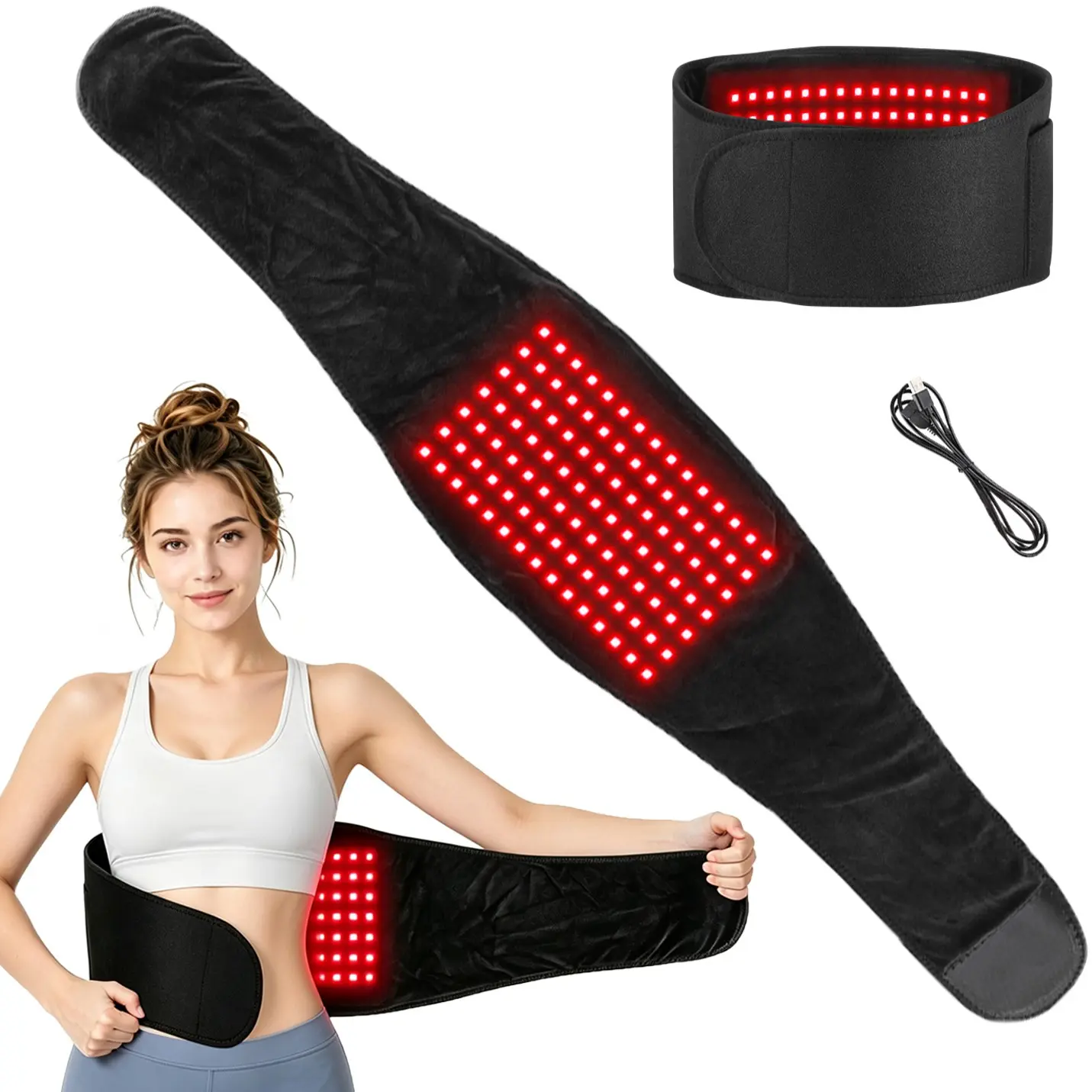 660nm Red Light Belt with Heat, Heat Pads For Back Pain Relief, 105 LEDs Red Light Heating Wrap Belt with 3 Heat Levels for Shoulder Back Waist, Electric Heated Uterus Abdominal Belt Hot Compress Waist Wrap for Muscle Relaxation