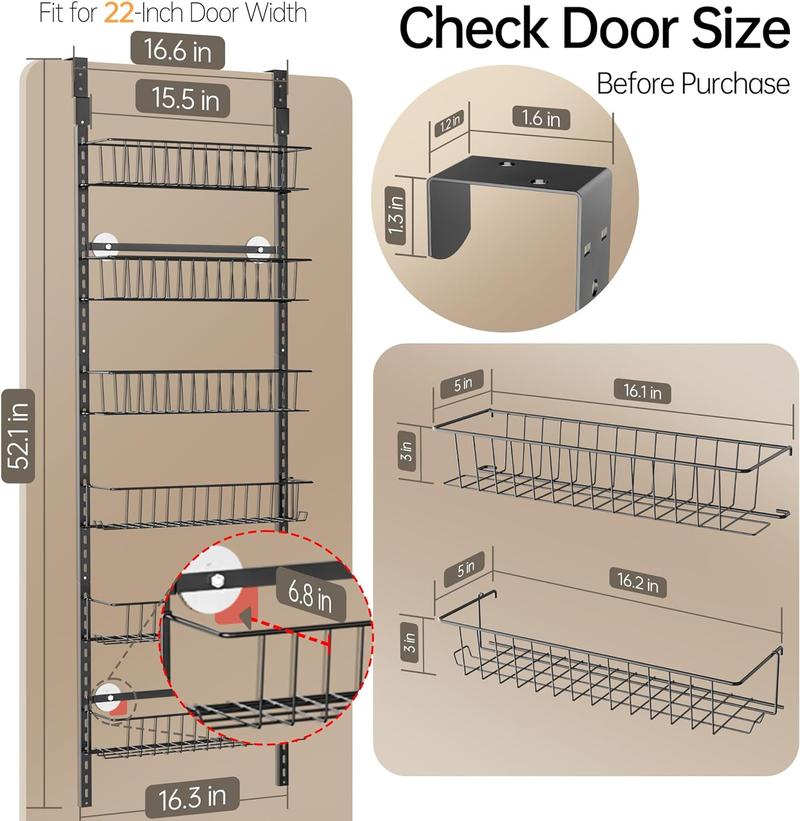 DELAMU Pantry Door Organizer, Adjustable Metal Door Over Door Pantry Organizer, 6 Tier Over Door Storage Rack, Kitchen Pantry Door Organizer and Storage Cabinet, D5 W16.6 H52.1 Inch Hanging Hangable bathroom organizer metal storage rack sturdy metal
