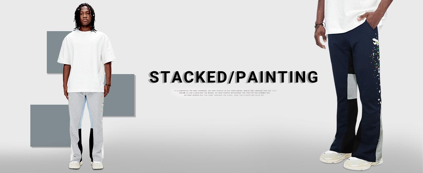 GINGTTO Men's Stacked Flared Sweatpants Loose Patchwork Athletic Streetwear Flares Pants