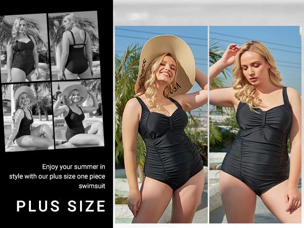 Daci Women Plus Size One Piece Swimsuits Tummy Control Vintage Ruched Bathing Suits Retro Swimwear