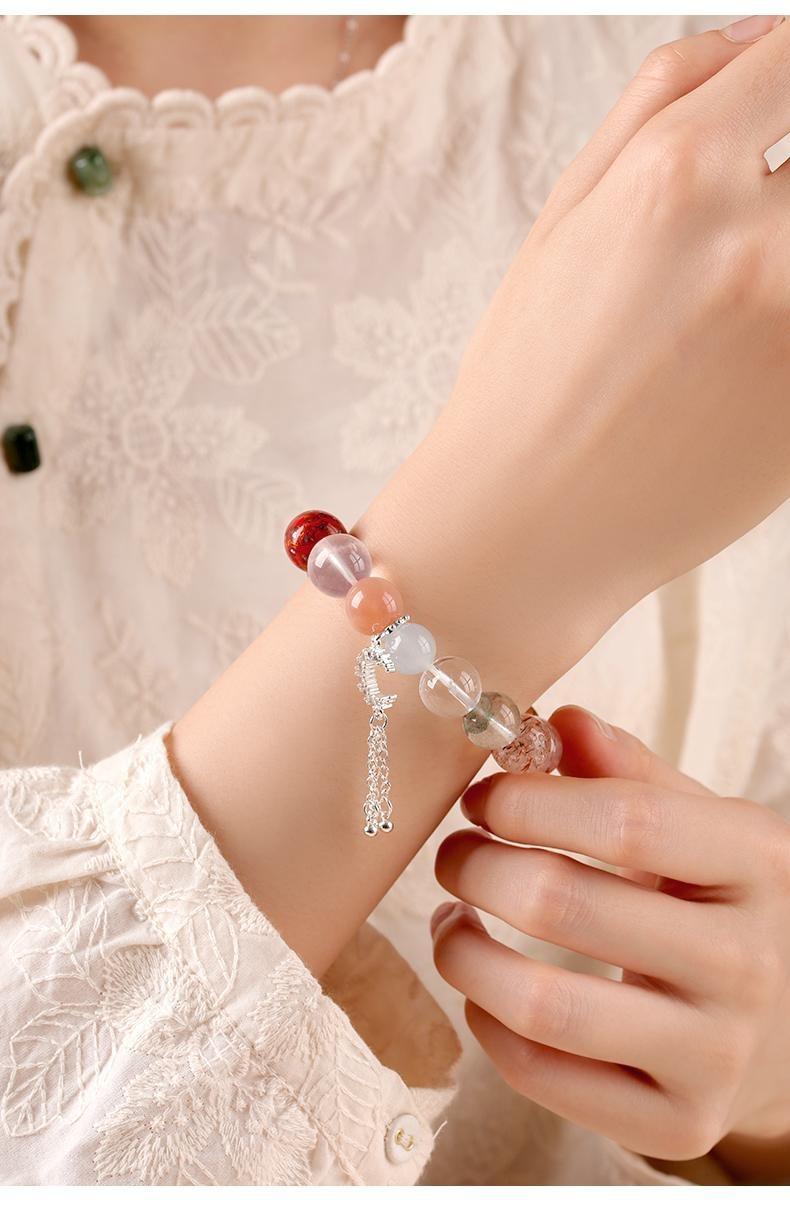 [Multi Treasure Crystal] crystal bracelet, black gold super seven green phantom white crystal blue chalcedony sunstone rose quartz amethyst, unisex, daily wear gift, 10mm beads natural stone, all round good luck symbol