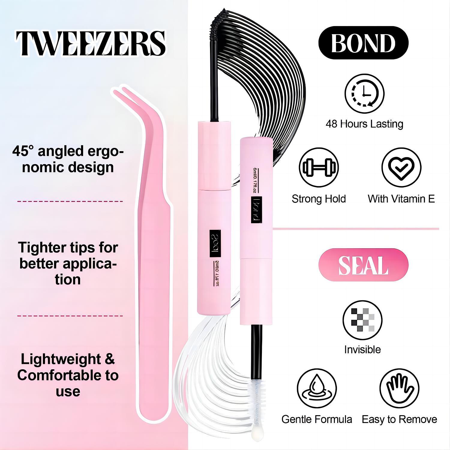 Summer Natural Look Lash Clusters Extensions Set, DIY Cluster Lash, Volume False Eyelashes & Eyelash Tweezers & Eyelash Glue & Lash Remover, Professional Makeup Accessories for Women, Back To School Lashes Extension Kit